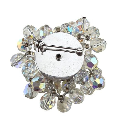 Vintage Clear Aurora Borealis Glass Crystal Cluster Brooch Pin Silver Tone Jewel - Picture 4 of 6